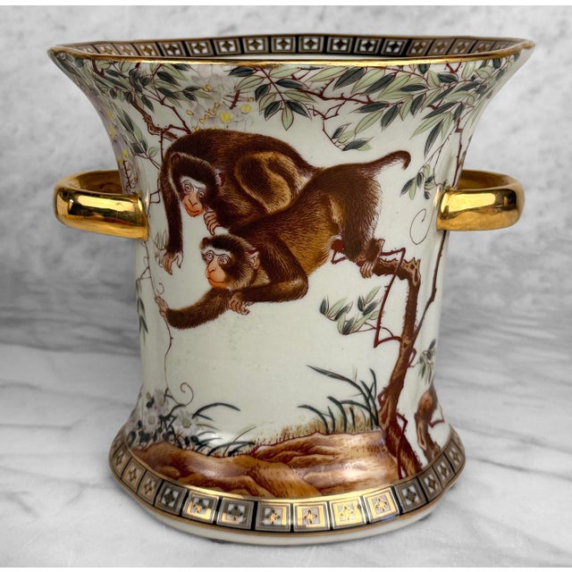 1970s Vintage Chinese Chinoiserie Monkey Porcelain Planter Pot For Sale - Image 5 of 11