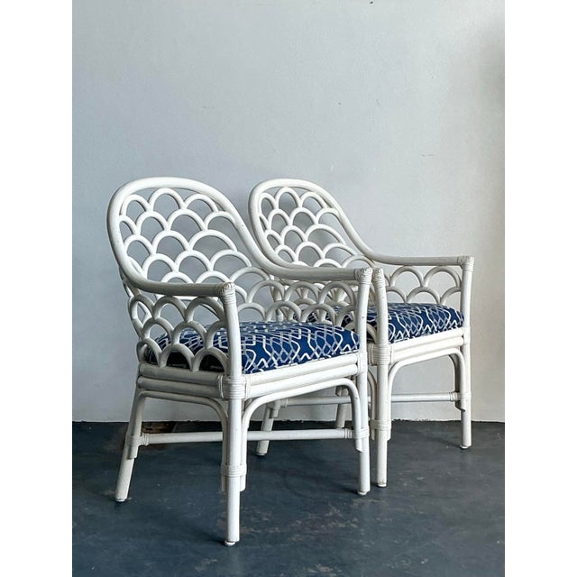 Vintage Coastal Scalloped Rattan Lounge Chairs - A Pair For Sale - Image 4 of 12