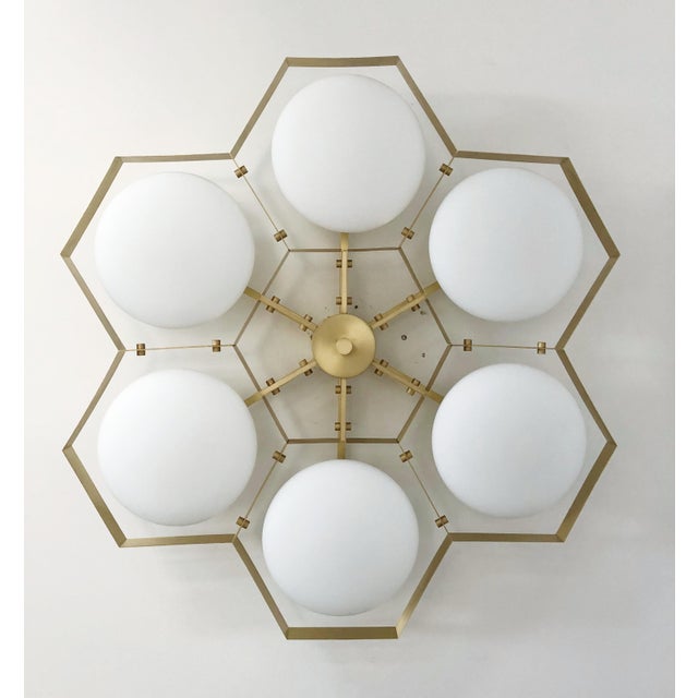 Fabio Ltd 21st Century Hive Satin Brass Matte White Murano Flush Mount by Fabio LTD For Sale - Image 4 of 9