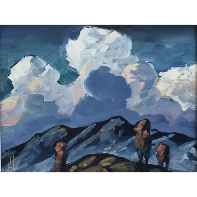 William Hawkins Majestic Skies and Mountainous Landscape Oil Painting Including the Antiqued Silver Gilt Wood Frame For Sale - Image 4 of 7