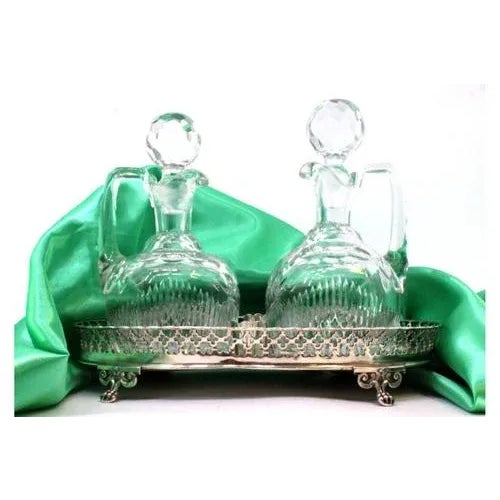 Metal Grid-Shaped Silver and Cut Glass Cruet with Claw-Shaped Feet, Set of 3 For Sale - Image 7 of 8