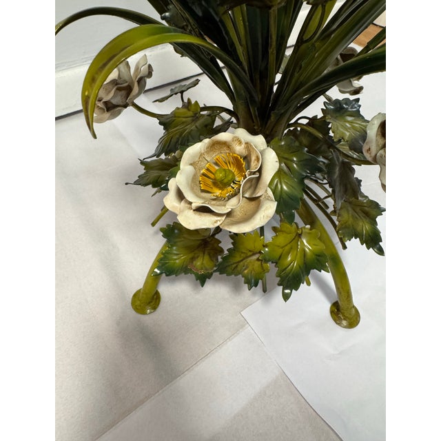 Vintage Sculptural Italian Style Enameled Floral Coffee Table With Glass Top For Sale - Image 11 of 11