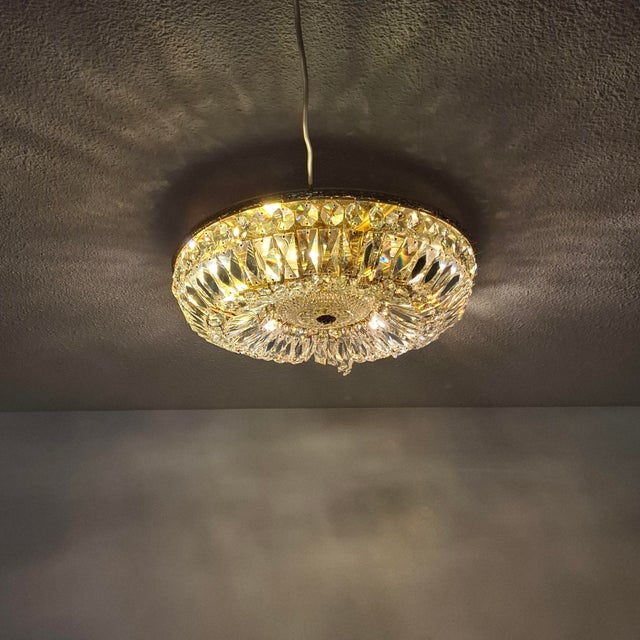 Mid-Century Modern Vintage Ceiling Light in Brass and Lead Crystal from Palwa, Germany, 1960s For Sale - Image 3 of 18