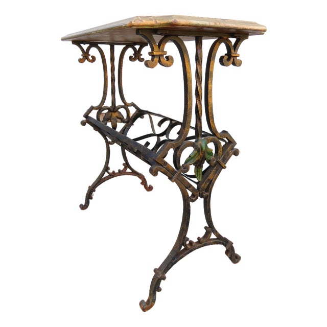 Vintage 1930's Hand Forged Wrought Iron Gilt Side Table ~ Spanish Revival ~ Hollywood Regency ~ French ~Plant Stand For Sale