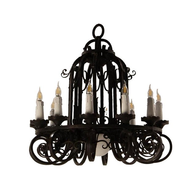 Vintage French Chandelier in Wrought Iron, 1920 For Sale - Image 4 of 15