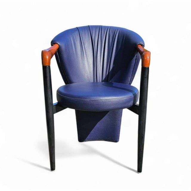 Armchairs in Dark Blue Leather from Costantini, Set of 6 For Sale - Image 4 of 9