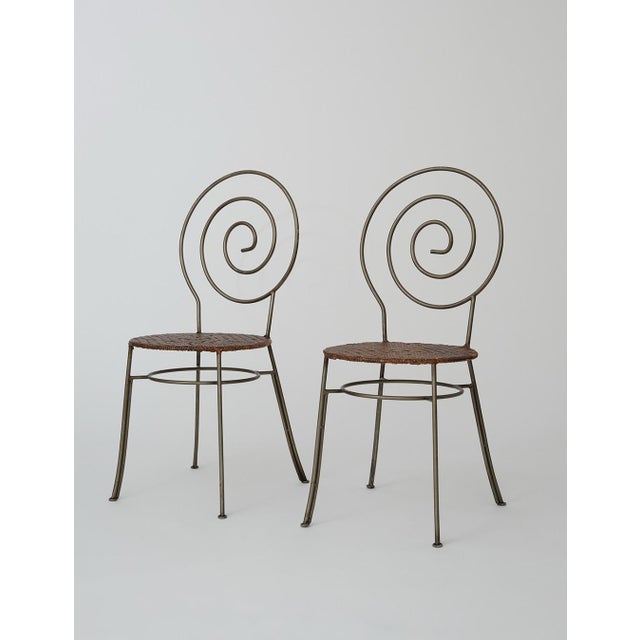Rare - Vintage Swirl Nautilus Back Metal With Woven Wicker Seat Dining Chairs - Set of 4 For Sale - Image 4 of 6