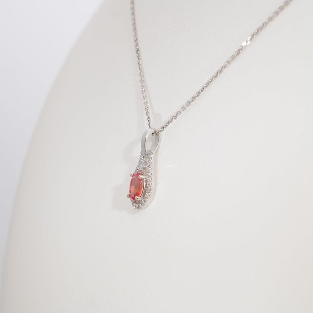 Natural Aaa Padparadscha Sapphire Pendant With Natural Diamonds: Solid 14k Gold For Sale In Columbus - Image 6 of 7