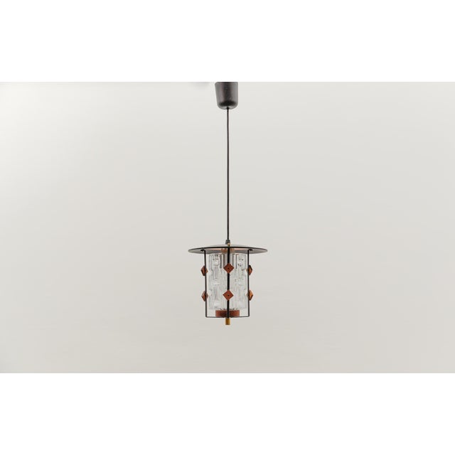 Mid-Century Modern Scandinavian Hanging Lamp in Copper with Teak and Glass, 1960s For Sale - Image 4 of 11