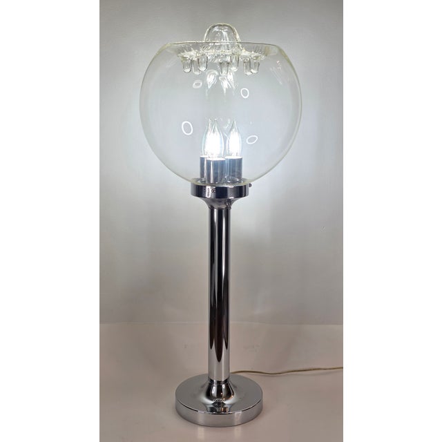1970s Space Age Chrome Lamp With Murano Glass Shade For Sale - Image 10 of 11