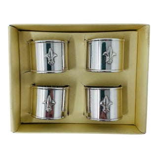 Vintage Pottery Barn Hotel Collection Fleur-De-Lis Silverplate Napkin Rings - Set of 4 For Sale