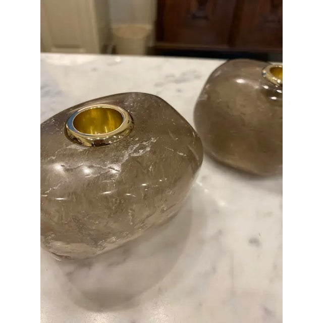 Modern Smokey Quartz Taper Holders - a Pair For Sale - Image 3 of 7