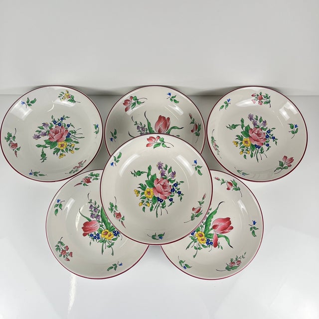 Bowl-Shaped Réverbère Model Plates with Tulip and Rose Pattern by KG Lunéville, 1980s, Set of 6 For Sale - Image 9 of 9