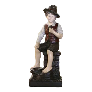 Mid 20th Century Mid-Century French Polychrome Terracotta Boy Figurine Titled "Insouciance"