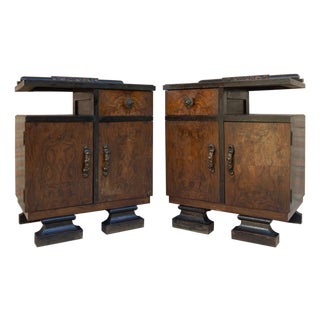 Mid 20th Century Art Deco Nightstands With Ebonized Base, A Pair For Sale