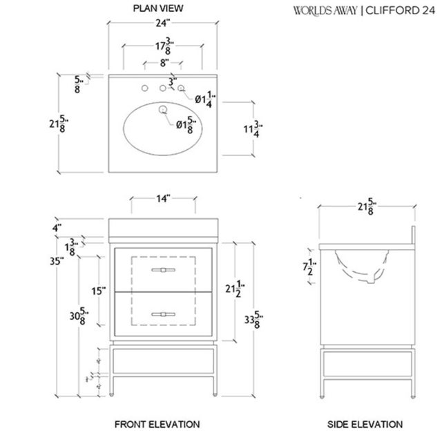 Brown Matthew Izzo Home Clifford 24" Dark Burlwood Sink Porcelain Sink Bath Vanity With Brass Hardware For Sale - Image 8 of 9