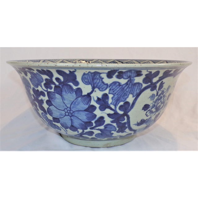 Large Chinoiserie Blue and White Bowl For Sale - Image 4 of 12