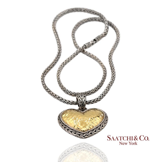 Contemporary John Hardy 22k Yellow Gold and Sterling Silver Heart Pendant Necklace For Sale - Image 3 of 14