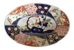1810 Coalport Porcelain Rock & Tree Imari Oval Dessert Dish Plate