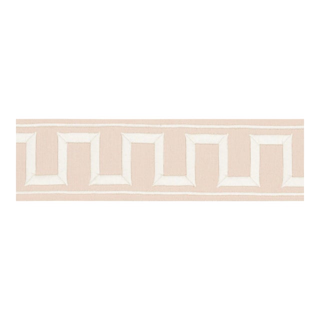 Schumacher X Miles Redd Greek Key Embroidered Tape Trim in Blush For Sale