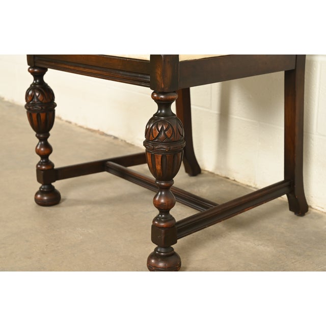 Berkey & Gay Antique English Jacobean Carved Walnut Armchair, Circa 1920s For Sale - Image 10 of 11