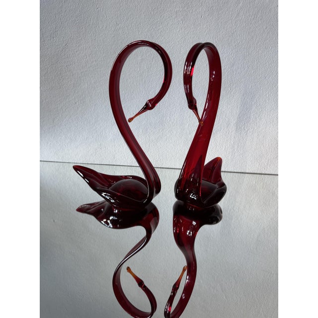 Ruby Red Art Glass Swans from Made Murano Glass, 1970s, Set of 2 For Sale - Image 12 of 13