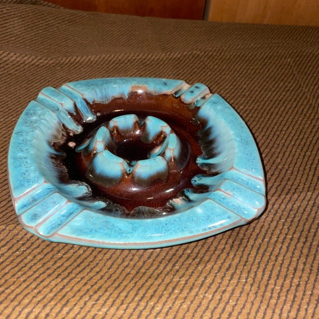 Mid Century Blue and Brown Drip Glaze Ashtray For Sale In Columbia, SC - Image 6 of 6
