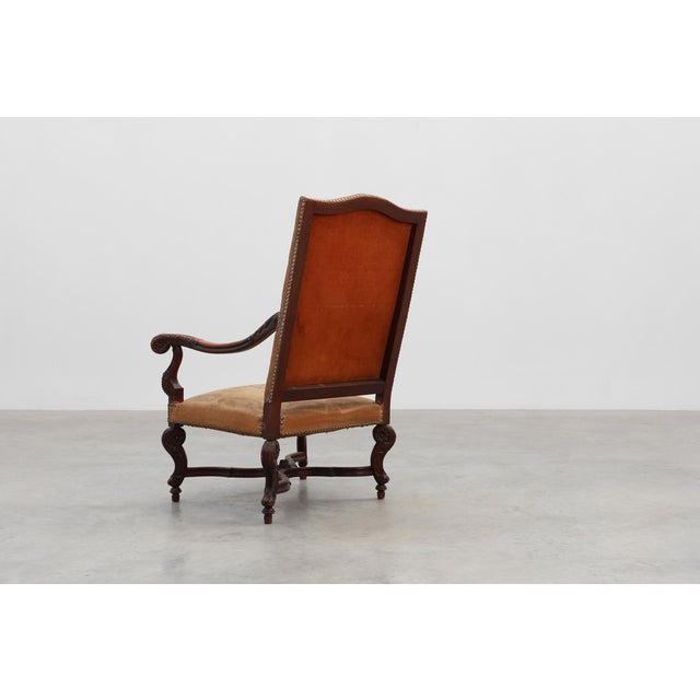Carved Walnut Armchair with Scrolling and Tapestry Upholstery, France, 1800 For Sale - Image 15 of 16