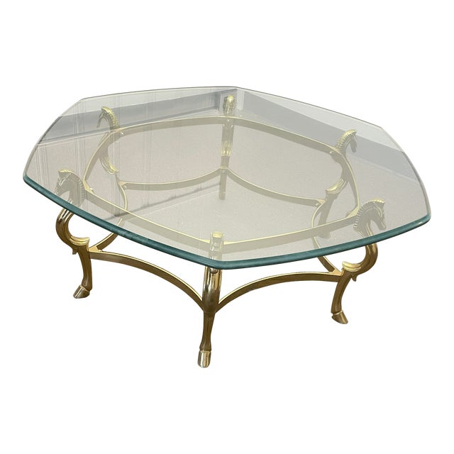 1970s Italian MCM Brass & Glass Seahorse Coffee Table For Sale