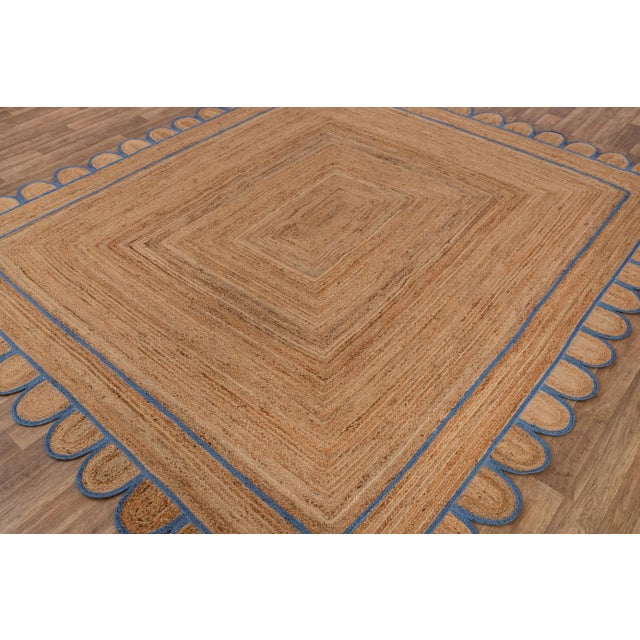 Not Yet Made - Made To Order French Blue Trim Jute Scallop Braided Handmade Rug - 8'x10' For Sale - Image 5 of 10