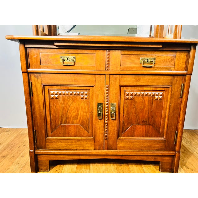 Brown Antique German Art Nouveau Credenza with Mirror from Nic. Eckel Kaiserslautern, Germany, 1890s For Sale - Image 8 of 18
