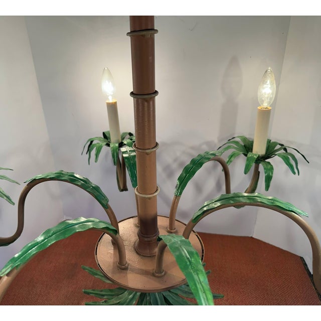 Late 20th Century Palm Beach Regency 6-Light Tole Palm Tree Chandelier With Shades For Sale In New York - Image 6 of 10