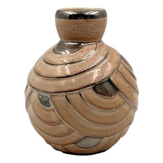 Art Deco Pink & Silver Ceramic Vase, Italy, 1930s For Sale