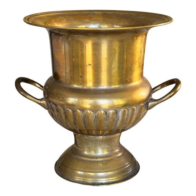 Vintage Neoclassical Brass Finish Urn Shape Vase For Sale