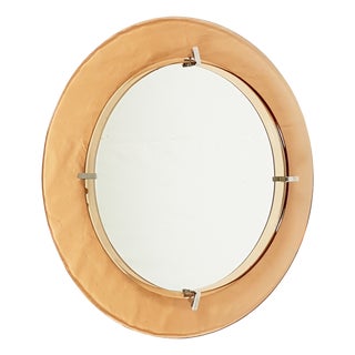 Round Salmon Glass Wall Mirror from Cristal Art, 1960s For Sale