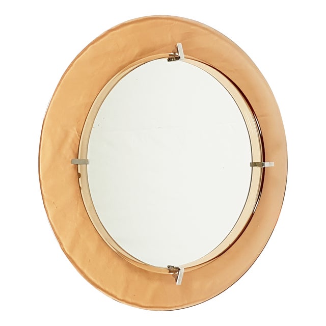 Round Salmon Glass Wall Mirror from Cristal Art, 1960s For Sale