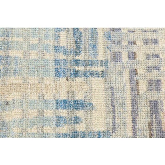 Modern Abstract Plaid Wool Area Rug – Coastal Blue & Sage Green 9x12 For Sale - Image 4 of 11