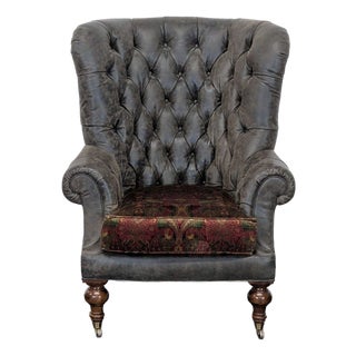 Lillian August Tufted Leather & Fabric Club Chair For Sale