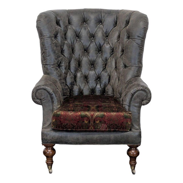Lillian August Tufted Leather & Fabric Club Chair For Sale