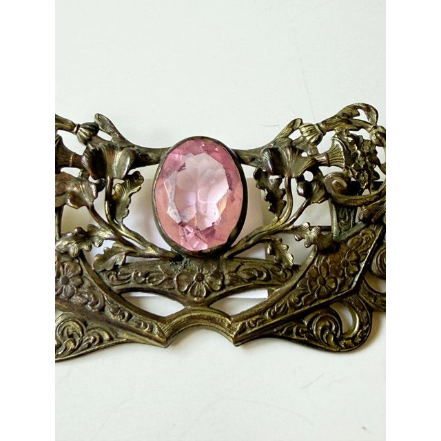 Victorian Antique Art Nouveau Sash Pin With Pink Center Stone C. 1900 For Sale - Image 3 of 5