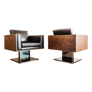 1970s Warren Platner Attributed Cube Lounge Chairs in Walnut Burl For Sale