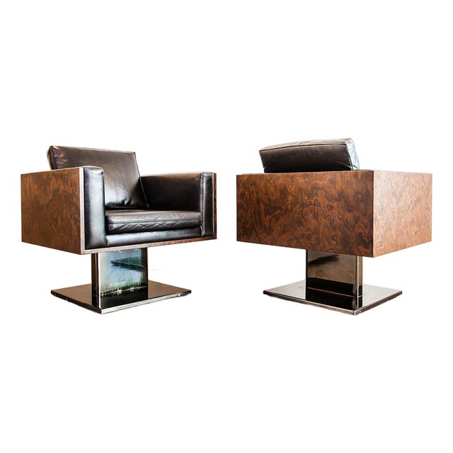 1970s Warren Platner Attributed Cube Lounge Chairs in Walnut Burl For Sale