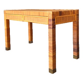 Vintage Rattan Writing Desk After Bielecky Brothers For Sale
