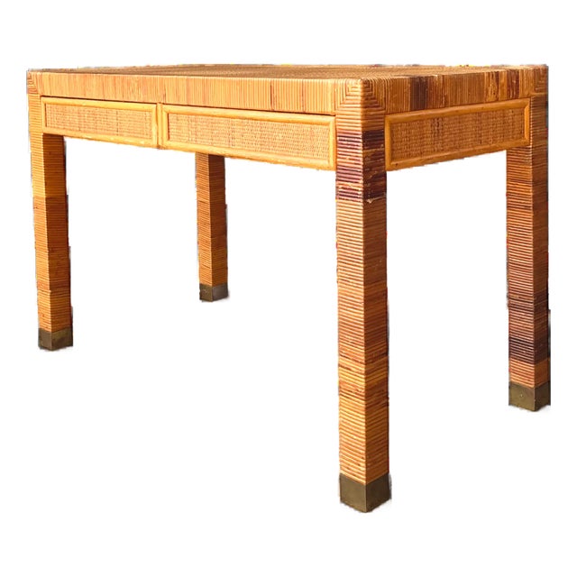 Vintage Rattan Writing Desk After Bielecky Brothers For Sale