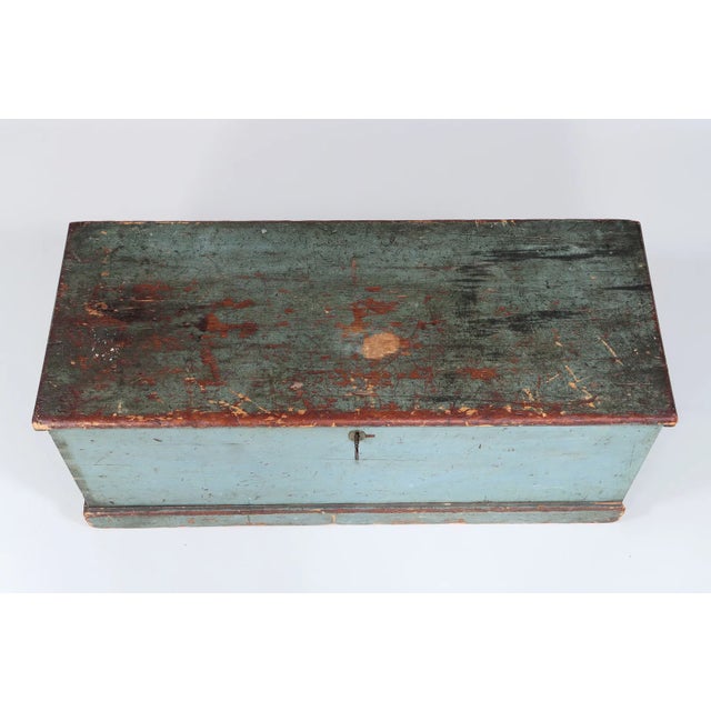 19th Century Green-Painted Sailor's Sea Chest (Seaman's Box), Pine With Original Surface For Sale - Image 4 of 10