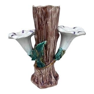 19th Century French Majolica Morning Glory Vase Fives Lille For Sale
