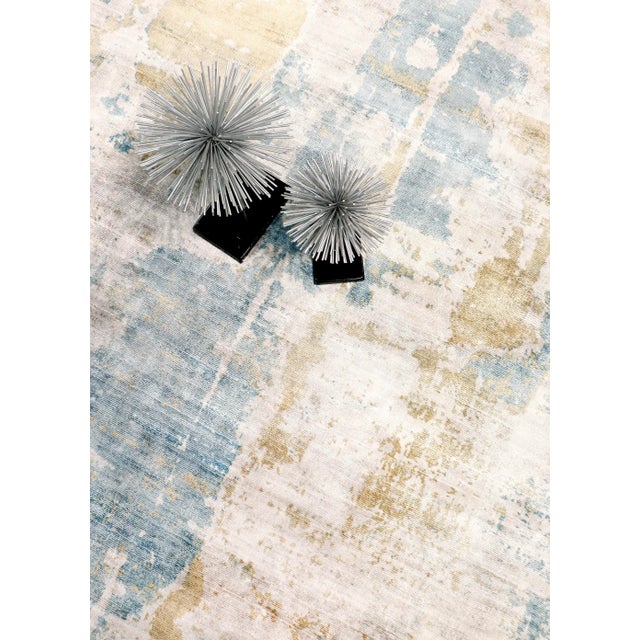Contemporary Pasargad Home Mirage Hand-Loomed Bamboo Silk Blue/Gold Area Rug - 4' 0" X 6' 0" For Sale - Image 3 of 7