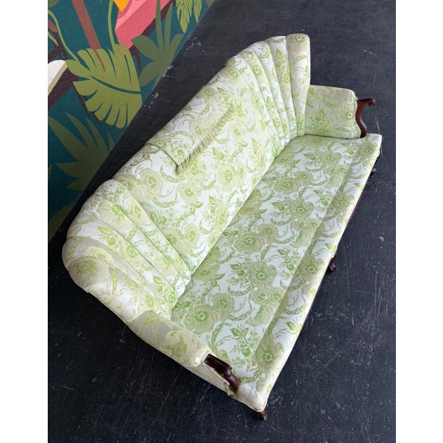 Antique Key Lime Floral Channel Back Sofa For Sale - Image 14 of 15