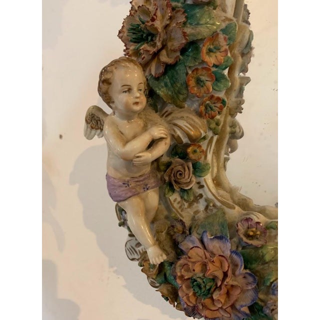 German Mirror with Candlesticks in Polychrome Porcelain For Sale - Image 10 of 17