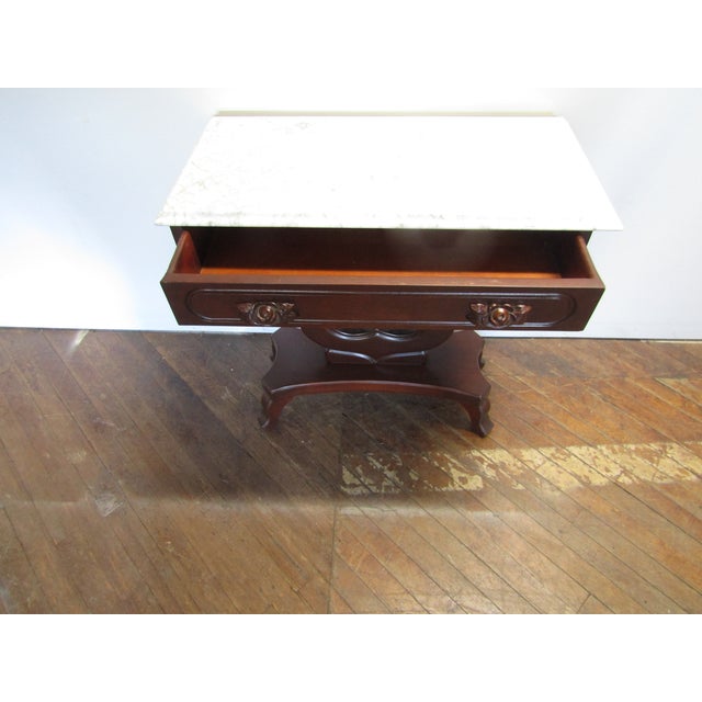 1970s Kimball Victorian Style Solid Cherry Marble Top Console Table For Sale - Image 5 of 7